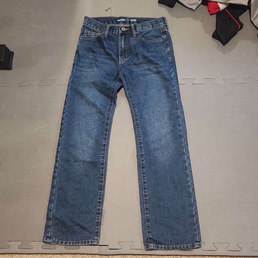 Boys Adjustable Waist Old Navy Blue Denim Jeans Size 12 Straight Leg
